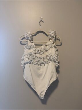 Free People White Ruffle Bodysuit